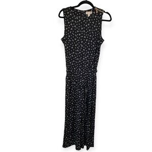 Michael Kors Black Floral Print Sleeveless Belted Gold Zipper Jumpsuit Sz M EUC‎
